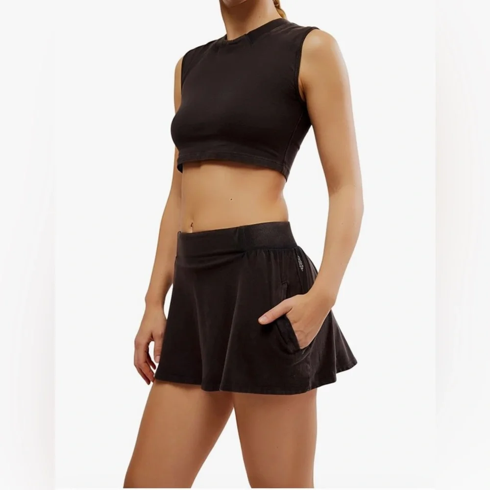 NWT Free People Women’s Hot Shot Skort Set in Washed Black Size XL